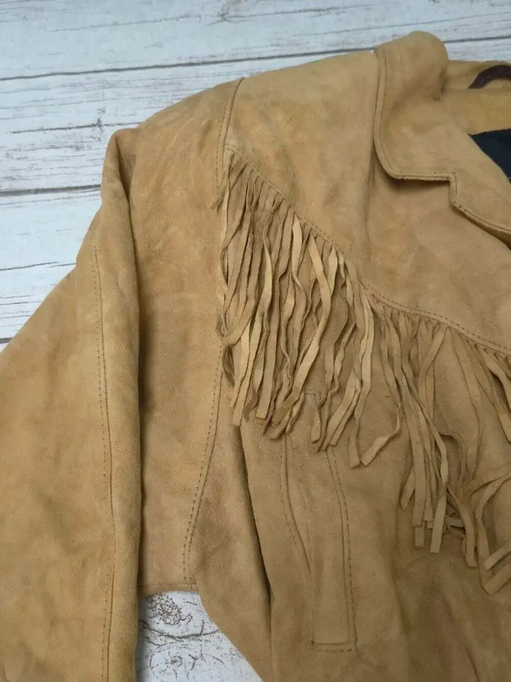 Vintage Daniel Marcus Tan Suede Fringe Crop Western Jacket Womens Medium Canada - Picture 4 of 12